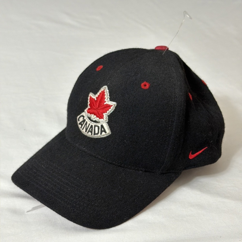 Nike Vintage 90s Cap Canada Hockey Black Wool Rare Men's V-Series 100% Wool Vtg